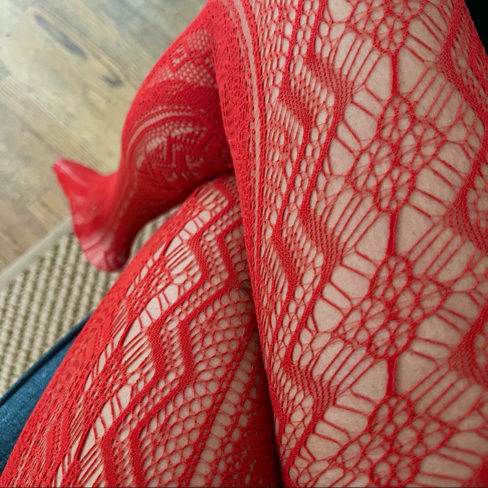 Forever 21 Orange Lace Tights (One size - recommended for sizes S-L)